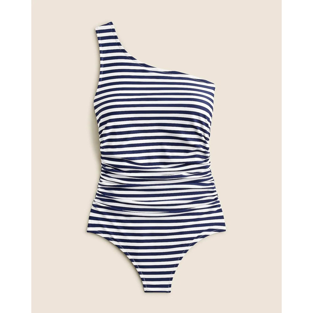 J. Crew Womens Navy White Striped One Shoulder Ruched One Piece Swimsuit Size 6